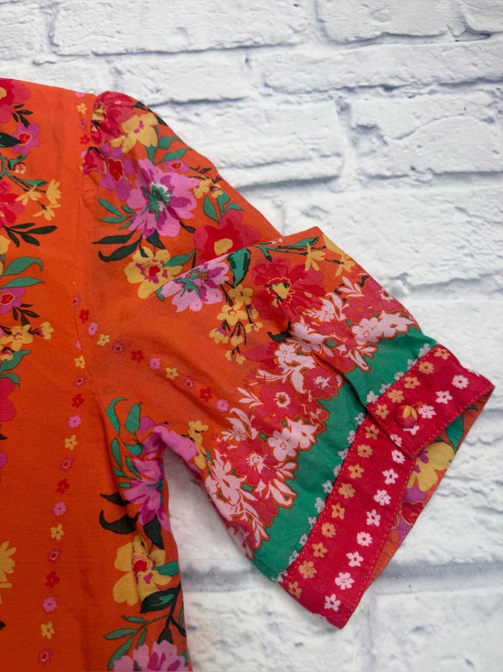 Anthropologie Fate Orange Floral Button-Front Top. Boho. Romantic. Size L - Picture 8 of 9